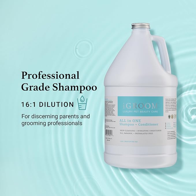 iGroom All-in-One Dog Shampoo + Conditioner, Luxury Pet Beauty Care, Deep Clean All Coat Types, Hydrate and Condition Coat, Made in the USA, Gallon