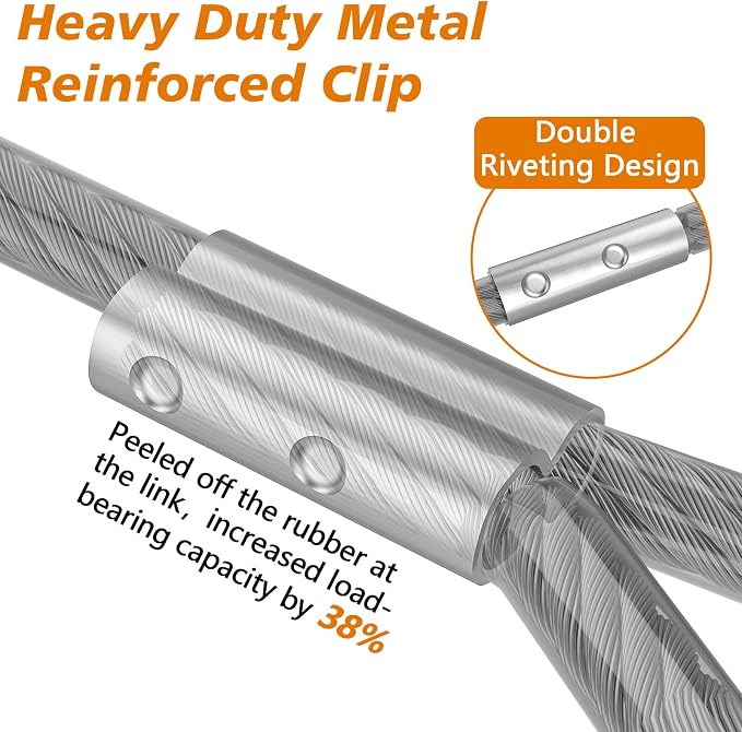 XiaZ Dog Tie Out Cable, Heavy Duty Dog Chains for Outside with Lockable Hook, Pet Runner Cable Leads for Yard, Dogs Line Tether for Small Medium Large Dogs Up to 250 LBS (15FT, Silver)