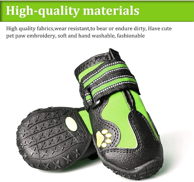 CovertSafe& Dog Boots for Dogs Non-Slip, Waterproof Dog Booties for Outdoor, Dog Shoes for Medium to Large Dogs 4Pcs with Rugged Sole Grey-Green