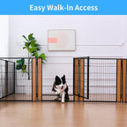 Furniture Style Dog Playpen 32" H, Door Panel, Oak | Indoor/Outdoor Use, Heavy-duty Metal, DIY Layouts, Easy Access, For Small & Medium Dogs, Easy setup
