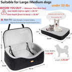 Dog Car Seat for Large Dogs up to 55lbs or 2 Small Dogs with 4" Memory Foam, Back Seat Medium Pet Booster Seat with Triple Safety Belts, Adjustable Leashes, Detachable/Washable (Black/Gray, Large)