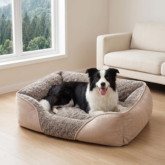 INVENHO Medium Dog Bed for Large, Small Dogs - Rectangle, Washable, Orthopedic, Soft, Calming, Durable Pet Cuddler with Anti-Slip Bottom (M: 25"x21"x8")