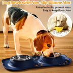 Hubulk Pet Dog Bowls 2 Stainless Steel Dog Bowl with No Spill Non-Skid Silicone Mat + Pet Food Scoop Water and Food Feeder Bowls for Feeding Small Medium Large Dogs Cats Puppies (Small, Navy Blue)