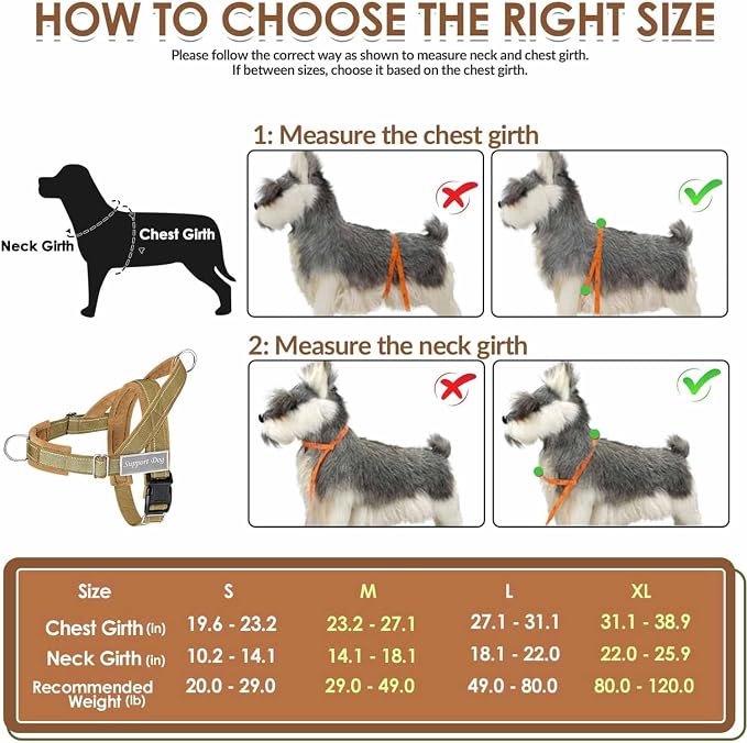 Lukovee No Pull Dog Harness and Leash Set - Adjustable Soft Padded Vest with Front Clip for Easy Control, Reflective Durable Harness for Safe Daily Training Walking for Medium Large Dogs (S, Tan)