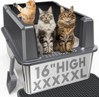 XXXXX+L Stainless Steel Cat Litter Box with Lid, 28" L x 20" W x 16" H Metal Litter Box with High Sides for Big Cats & Multiple Cats, Never Absorbs Odors, Anti-Urine Leakage, Easy Cleaning (Gray)