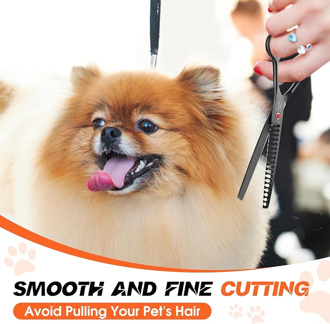JASON Dog Grooming Chunker Scissors - 7" Professional Thinning Shears Black | 18 Teeth Japanese Stainless Steel Hair Scissor for Dogs, Cats and Other Pets, Gift