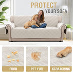 H.VERSAILTEX 100% Waterproof Sofa Covers for 3 Cushion Couch Modern Sofa Cover for Dogs XL Couch Covers for Oversized Sofa with Elastic Straps (Oversized Sofa, French Oak/Beige)