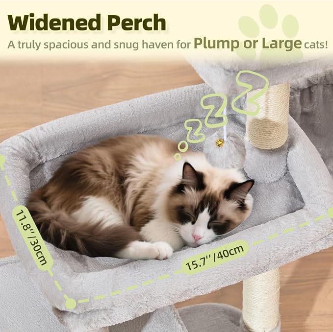 Taoqimiao 32.2in Cat Tree with Toy, Small Cat Tower for Indoor Cats, MS043W | Easy assembly, Sturdy, Multi Level, Easy Clean, Cozy Condo, Perches, Baskets, Suitable for Kittens and Adult Cats