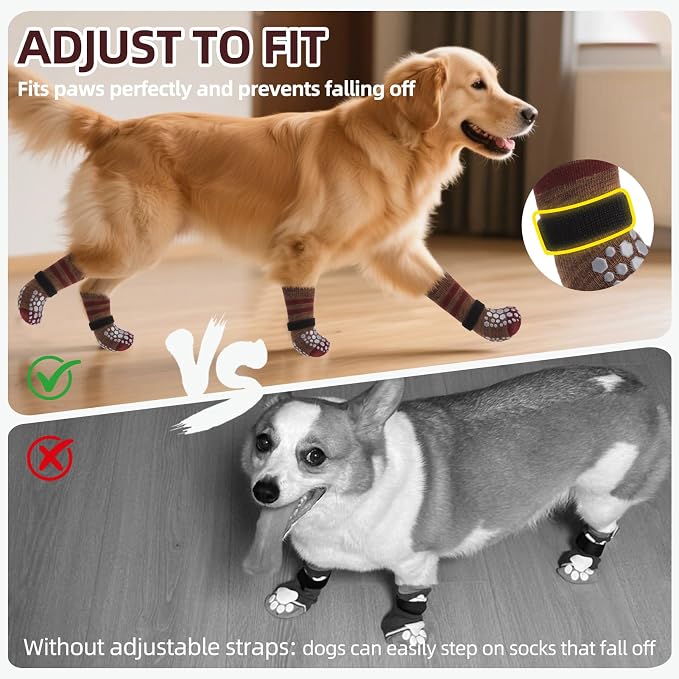 PUPTECK Non Slip Dog Socks to Prevent Licking for Hardwood Floors, Shoes for Hot Pavement Summer Small Medium Large Size Dogs Traction Control Booties Paw Protectors Boots Cold Winter