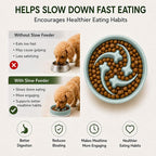 Ceramic Slow Feeder Dog Bowl, 0.6 Cup, Light Green Bowl&White Base | Shooting Star maze puzzle feeder with removable non-slip base; puppy bowl and cat slow feeder for daily dry or wet food