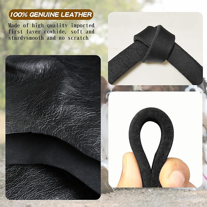 Leather Dog Leash - 6ft x 3/4 inch, Heavy Duty Genuine Leather Braided Dog Training Leash, Comfortable for Large, Medium, Small Dogs (Black, 6FT*3/4in)
