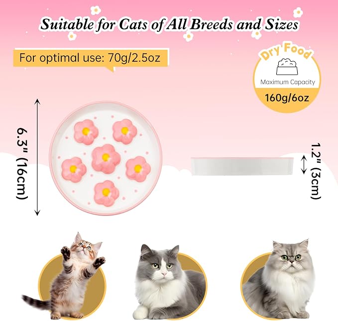Ceramic Slow Feeder Cat Bowl, 6.3" Whisker Friendly Anti-Vomit, Blush | Shallow Cat Puzzle Feeder, Slow Eating 3x, Dry & Wet Food, Cute Flower-Shaped Maze, Microwave & Dishwasher Safe, 6.3" X 1.2"