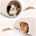 Ownpets S-Shape Cat Tunnel Toy 48"L x 10"D, for Cats, Puppies & Small Pets | Collapsible for storage, tear-resistant oxford fabric, connects to other tunnel, with peek hole, feather wand, indoor/outdoor