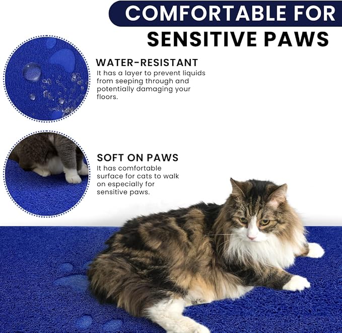 Andalus Medium Cat Litter Mat, Pack of 1 - Waterproof, Non-Slip & Easy to Clean Cat Litter Box Mat for Extra Efficient Pet Litter-Trapping, Blue (23.5” X 15.75”)