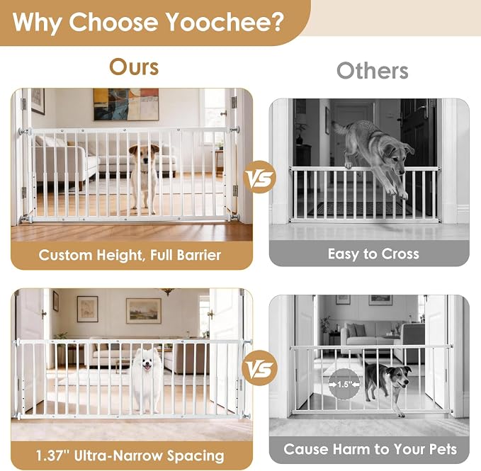 14''-19.5'' Height Adjustable Dog Gate, Extra Wide 18.1"-46" All Metal Short Dog Gate to Step Over, Pressure Mount Small Pet Puppy Gate for Stairs & Doorways(White)