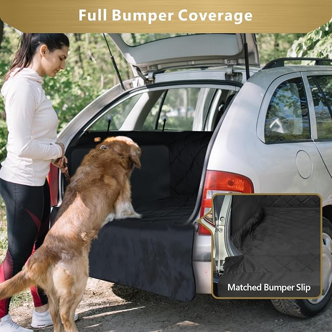 F-color SUV Cargo Liner for Dogs - Trunk Cover with Bumper Flap Protector | Waterproof Pet Cargo Cover with Side Flaps, Non-Slip Trunk Mat, Rear Dog Car Seat Cover Prevents Scratches Pet Hair Mud Dirt