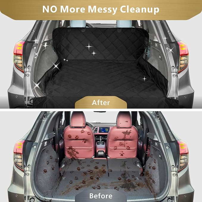 F-color SUV Cargo Liner for Dogs - Heavy Duty Cargo Cover for Mid-Size SUVs | Water Resistant, Bumper Flap, Non-Slip Mat, Car Trunk Dog Car Seat Cover Prevents Scratches Pet Hair Mud Dirt for Sedans Vans