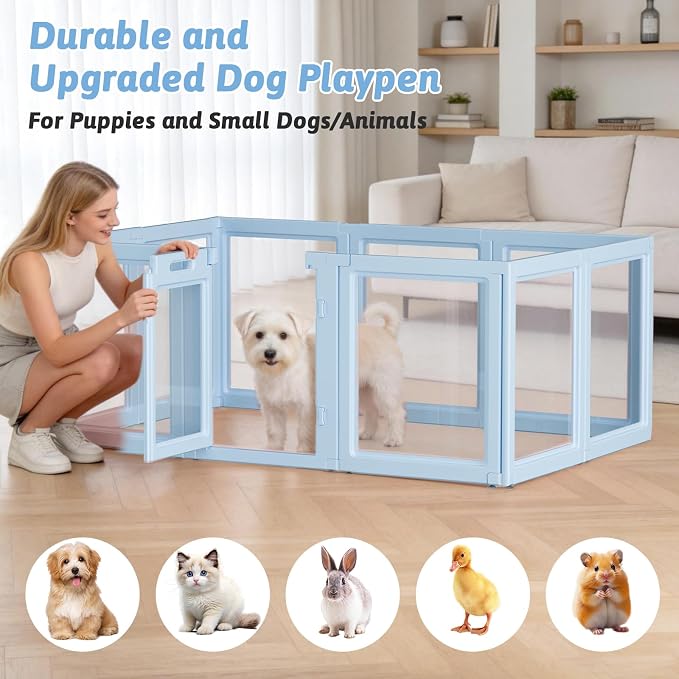 Acrylic Dog Playpen Indoor, Puppy Playpen, Acrylic Dog Pen, 10PCS | 23.6" H, Skin Pink, Purple & Sky Blue, Clear View, No-Gap Escape-Proof, Tool-Free Setup, For Puppies & Small Dogs