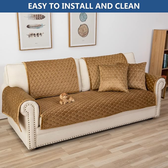 Eismodra Couch Cover,Sectional Couch Covers,Sofa Covers for 3 Cushion Couch,Anti-Slip Sofa Slipcovers for Dogs Cats Kids Loveseat Recliner L Shaped Armrest Backrest,Coffee 43''x63''(Only 1 Piece)