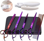 8.0 in 9CR Titanium Professional dog grooming scissors set,Grooming Scissors for Dogs Cats,Pet nail clippers,Shears, Straight,Curved,Thinning Shears,Comb for Full Body,Face, Nose,Ear,Paw