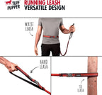 Tuff Pupper Hands Free Adjustable Length Dog Leash | Lightweight for Running Jogging Walking | Padded Waist Belt (24-50 inch) | Adjusts 3 to 6 Feet Length | Strong Ballistic Nylon w/Reflective Strips