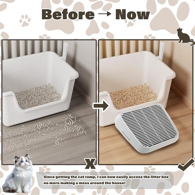 Cat Ramp for Litter Box, Anti-Tracking Cat Litter Trapper, Grey | Litter Box Step for Kittens & Senior Cats, 0.2-in Filter Holes, Non-Slip Base, Easy-Rinse ABS, Fits Most Litter Boxes