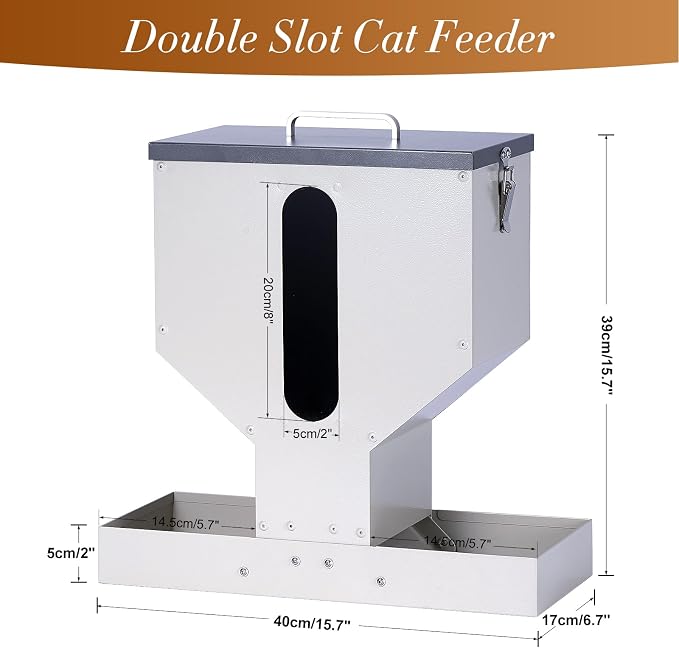 Automatic Cat Feeder 2 Cats Gravity Dual Cat Food Dispenser | Auto Dry Food Dispenser with Strong Anti-Jam System Galvanized Steel Pet Food Station Indoor & Outdoor Double Bowls