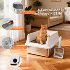Stainless Steel Cat Litter Box for Small Cats, Odor Free Metal Litter Box | High Sides Lid Open Top Low Entry Litter Pan Easy Cleaning Kitty Cat Box Anti-Urine Leakage Non-Sticky Include Scoop