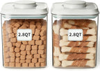 2 Pack Airtight Dog Food Storage Containers, 2.8 QT Each, One-Touch Pop Lids, BPA-Free | Clear Stackable Canisters for Pet Food & Cat Treats