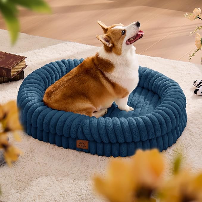 ChiXnuggle Orthopedic Dog Bed, Washable Cover, Faux Fur Bolster Pet Couch | waterproof,egg crate foam,non-slip bottom,for large dogs,navy,35*28*7,dog sofa