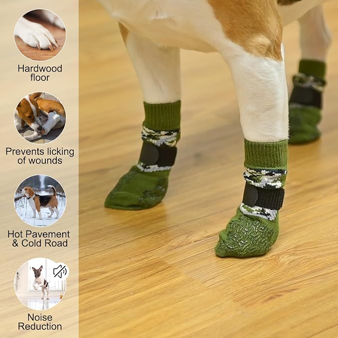BEAUTYZOO Dog Socks to Prevent Licking Paws for Hardwood Floors Anti Slip, Dog Shoes Booties for Hot/Cold Pavement,Grippy Boots & Paw Protectors Traction Control for Small Medium Large Senior Dogs