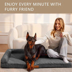 Patas Lague Orthopedic Large Dog Bed Pet Sofa Beds 42''X28''Dark Grey | L Bolster Egg-Crate Foam Dog Couch For Large Sized Dogs, Waterproof Removable Washable Cover, Pet Mat with Nonskid Bottom