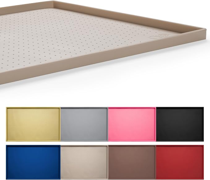 Hubulk Dog Feeding Mat,100% Waterproof Food Grade Silicone Pet Food and Water Bowl Placemat,Dishwasher, High Raised Edge to Prevent Spills,Nonslip Tray to Stop Messes on Floor（24"x16"x0.5", Taupe）