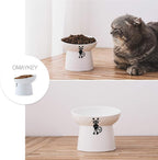 Ceramic Tilted Raised Cat Bowls, Elevated Cat Food and Water Bowl Set | Prevent Neck, Anti Vomit, Dish for Cats and Small Dogs, Dishwasher and Microwave Safe - White, Set of 2