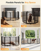 Full Metal Free Standing Dog Gate with Door for Indoor & Outdoor,120'' Extra Wide 32'' Tall Dog Gate for The Doorways,Large Openings,Decks,Porch,Pet Freestanding Safety Fence(6 Panels,Black)