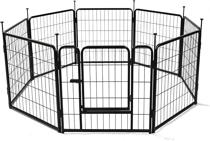 Amazon Basics Dog Playpen, 8 Panels Metal Fence with Door, Foldable for Indoor and Outdoor Use, Suitable for Small to Medium Sized Dogs, 24 Inch Height, Black