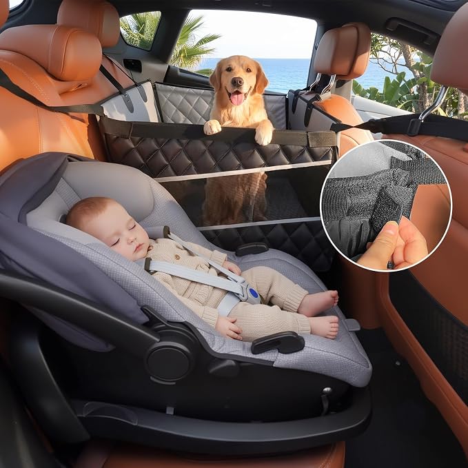 MIXJOY Dog Car Seat for Large Medium Dogs - with Dog Bed Inside, Back Seat Extender for Pets, Waterproof Pet Carseat for Medium Sized Pet, Hammock for Pet, with Storage Pocket