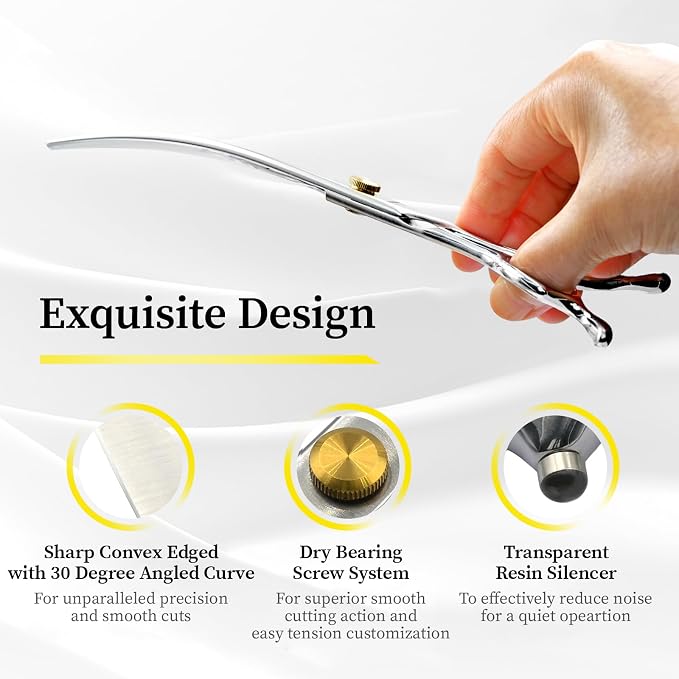 Dog Grooming Scissors, 7.5" Curved Shears, Premium Stainless Steel, Safety Rounded Tip & Ergonomic Symmetrical Handles for Dogs, Cats & Pet Trimming at Home