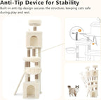 Heybly Cat Tree 72.4-Inch Anti-Tip Cat Tower with Spacious Perches HCT060MJ | All-in-One Cat Furniture for Large Cats, Multiple Interactive Areas, Extra-Large Sisal Scratching Board, Beige