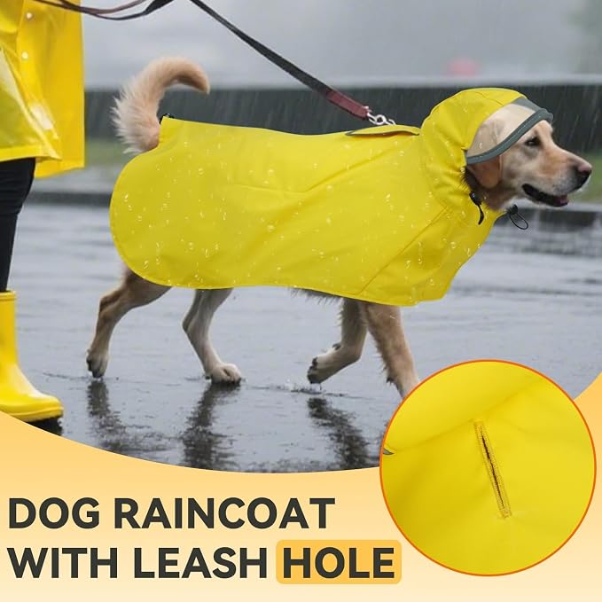 Waterproof Dog Raincoat with Hood, Windproof Rain Jacket for Medium Dogs | Adjustable Dog Rain Coat with Leash Hole, Reflective Poncho for Rainy&Snowy Day, Fits French Bulldog, Beagle, Shiba Inu