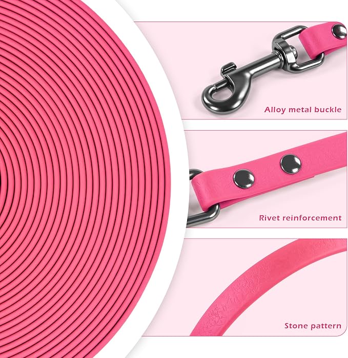 Wolfone Waterproof Dog Leash 50FT Long Line Recall Training Lead | 50FT Dog Leash Durable PVC coated long line with easy clean surface strong nylon core for recall training and outdoor use
