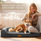 Patas Lague Orthopedic Large Dog Bed Pet Sofa Beds 42''X28''Dark Grey | L Bolster Egg-Crate Foam Dog Couch For Large Sized Dogs, Waterproof Removable Washable Cover, Pet Mat with Nonskid Bottom