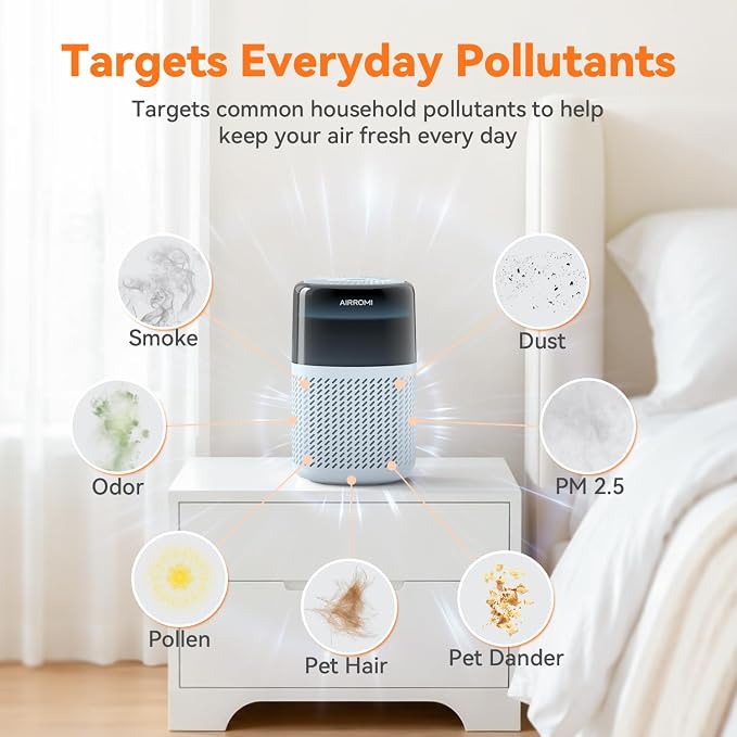 AIRROMI HEPA Air Purifier for Bedroom&Home,Pet Air Purifier for Home Pets,Removes Pet Odor,Cat Litter Smell,Dust,Smoke&Allergies,Quiet Room Air Purifier with Scents,360°Air Cleaner,A2005 Blue