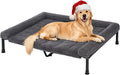Veehoo Elevated Dog Bed with Fluffy Plush Bolster Cushion, Dog Couch Bed | Cooling Raised Dog Bed for Large Dogs, Washable Orthopedic Pet Cot with Removable Mat, Breathable Mesh, Non-Slip, 48", Grey