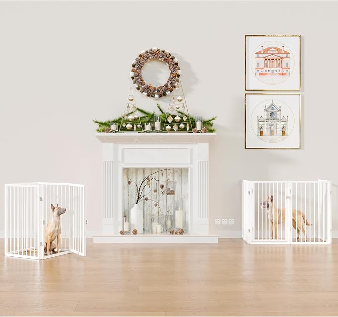 Vantas 80" x 32" Foldable Freestanding Extra Wide Dog Gate with Door,White | Freestanding Dog Gate for Stairs and Doorways, Renter Friendly No Drill, Extra Wide, Easy Storage, With Support Feet