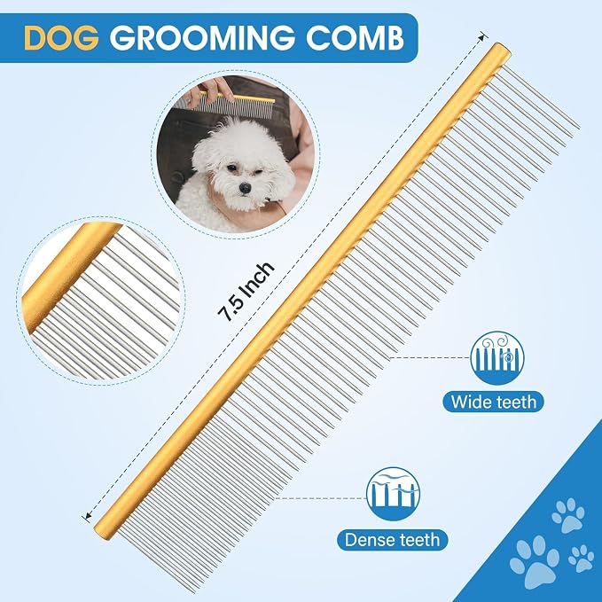 JASON Dog Grooming Scissors Set - 6 in 1 Professional Sharp Shears Rosegold | 7" Thinning, Chunker, Straight, Curved Shear and Comb for Cat Pet, Gift