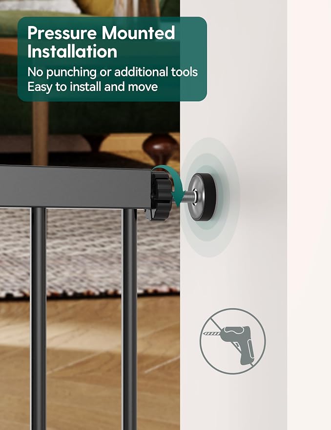 Babelio Baby Gate with Adjustable Cat Door, CatPrivilege III, 29-43" | Auto-Close, Pressure Mounted with No Drilling, Dual Lock Safety Gates For Stairs, Doorways and House, Easy Walk Thru, Black