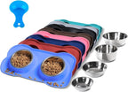 Hubulk Pet Dog Bowls 2 Stainless Steel Dog Bowl with No Spill Non-Skid Silicone Mat + Pet Food Scoop Water and Food Feeder Bowls for Feeding Small Medium Large Dogs Cats Puppies (Medium, Blue)