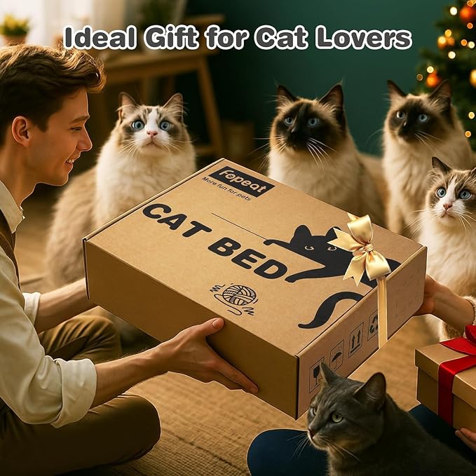 Elevated Cat Bed, Solid Rubberwood Cat Hammock Bed with Soft Breathable Cover, Double Pet Beds for Multi-Cats Households Small Dog Rabbit