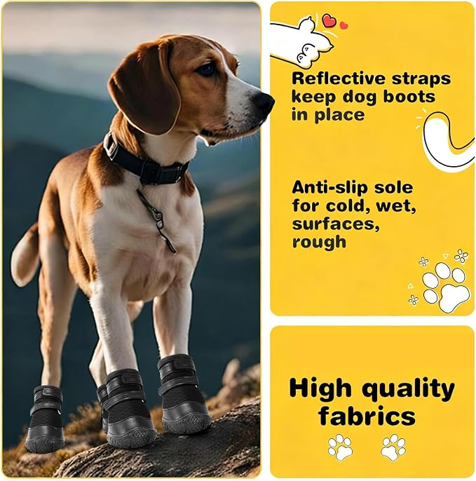 Dog Shoes for Small Dogs, Dog Boots & Paw Protectors for Hot Pavement Winter Snow Hiking, Anti-Slip Dog Booties for Hardwood Floor Black Size 3